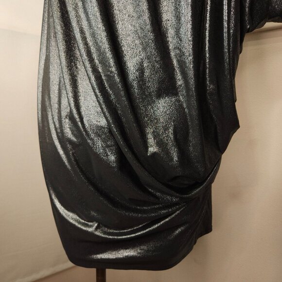 Womens Y2K One Shoulder Bodycon Mini Dress Size 6 Aqua Black Metallic Stretch - Picture 6 of 11